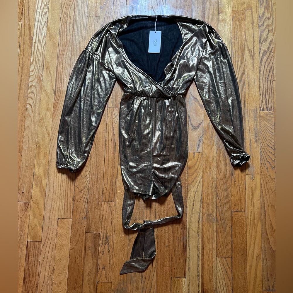 YOINS Shiny Gold Wrap Dress